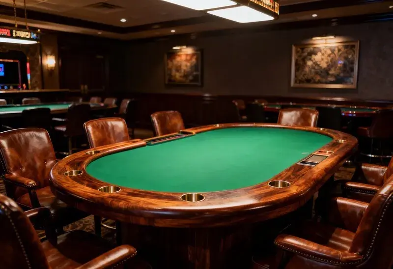 Hochwertiger Poker-Tisch in dunkler Eventlocation