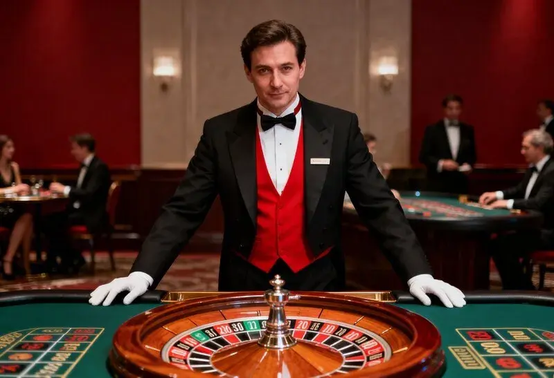 Eleganter Croupier am Roulette-Tisch