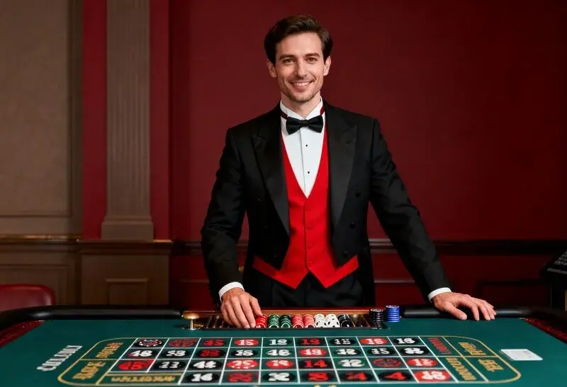Eleganter Croupier am Roulette-Tisch