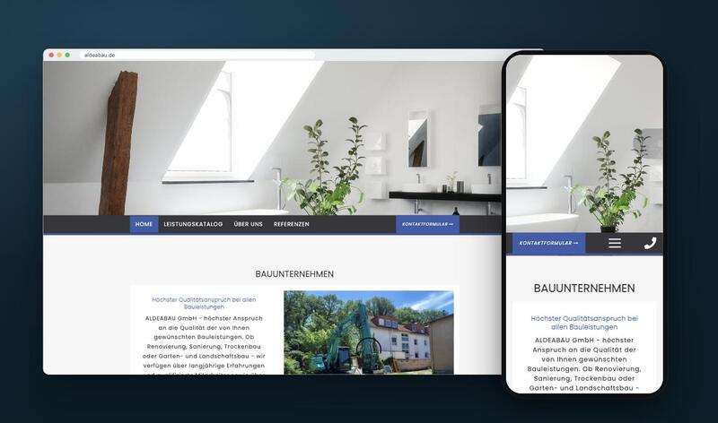Website Aldea Bau auf Rechner und Handy