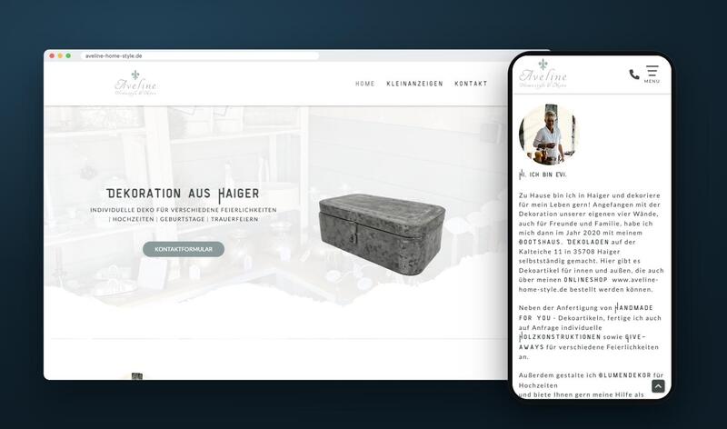 Website Aveline Homestyle & More auf Rechner und Handy