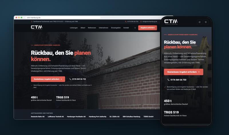 Website CTM Rückbau und Sanierung auf Rechner und Handy