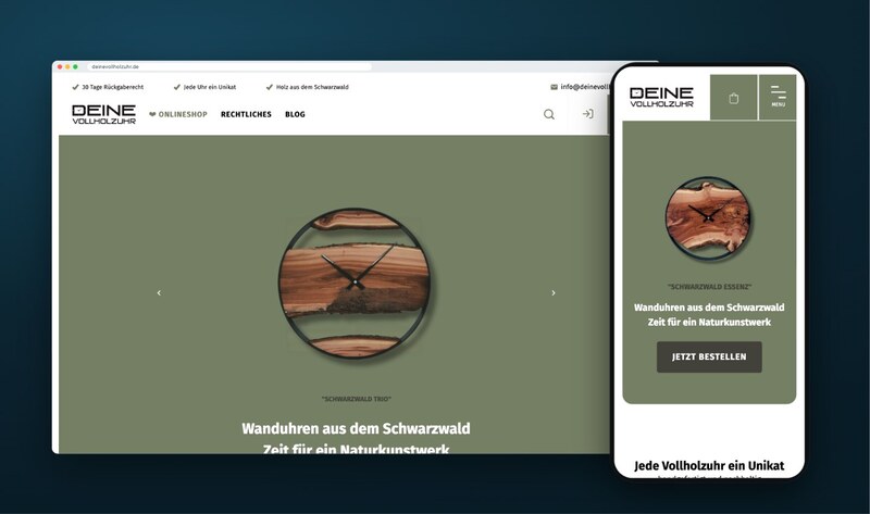Website Deine Vollholzuhr auf Rechner und Handy