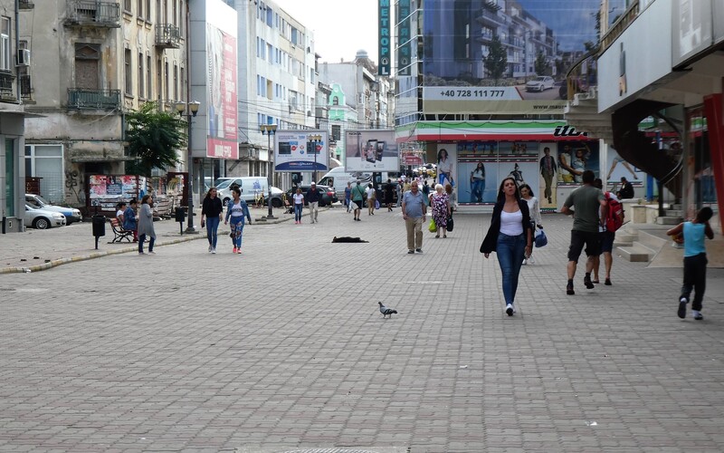 Schlafender Straßenhund in einer Fußgängerpassage in einer südrumänischen Großstadt.
