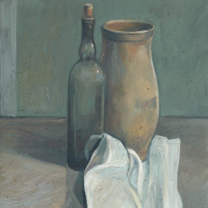 stilleben mit krug und flasche 1996, 60 x 45 cm, öl auf baumwolle
