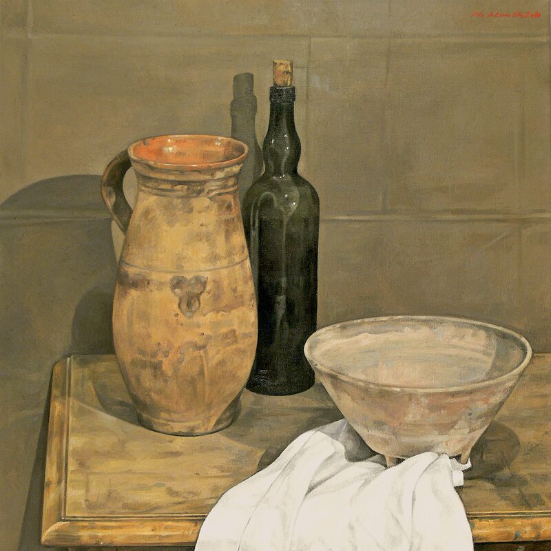 nature morte avec cruche, coupe et bouteille 2010, 81,3 x 61 cm, huile sur toile