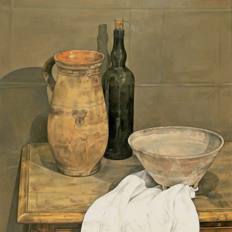 stilleben mit krug, schale und flasche 2010, 81,3 x 61 cm, öl auf leinwand