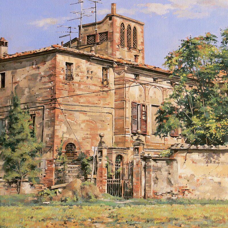palazzo ugurgieri, presciano - toscane 2020, 55 x 44 cm, huile sur toile