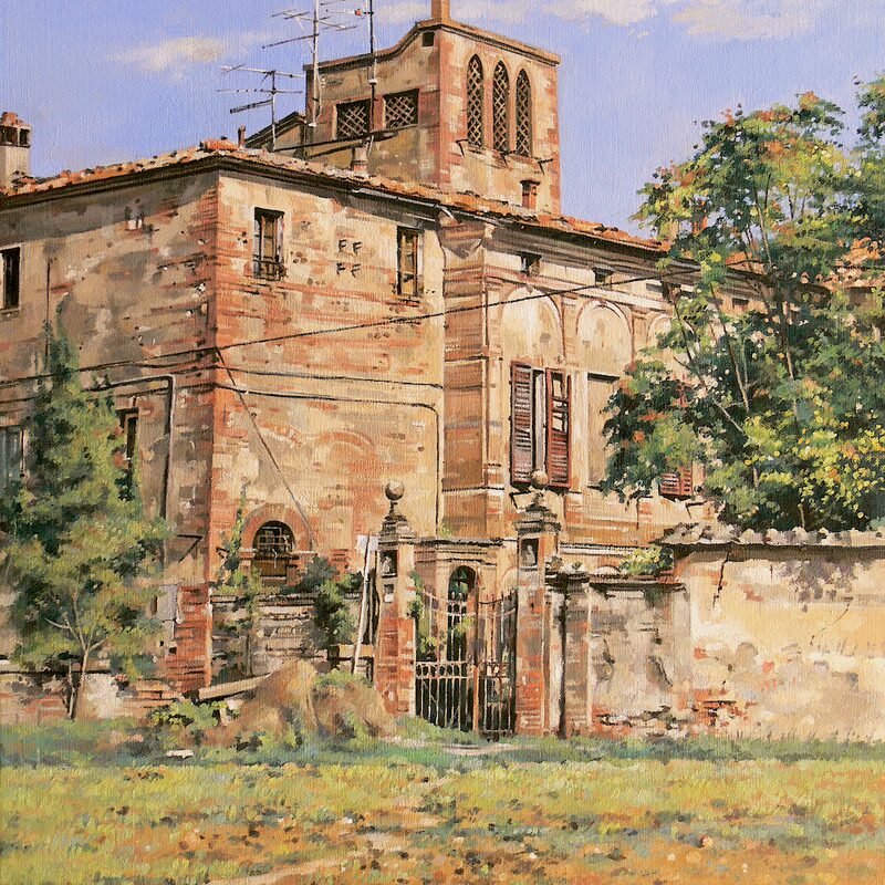 palazzo ugurgieri, presciano - tuscany 2020, 21,7" x 17,3", oil on canvas
