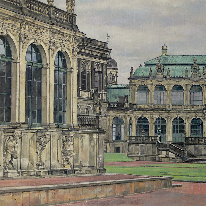 semper gallery and german pavilion zwinger palace, dresden - saxony 2013, 29,5 x 23,6", oil on canvas