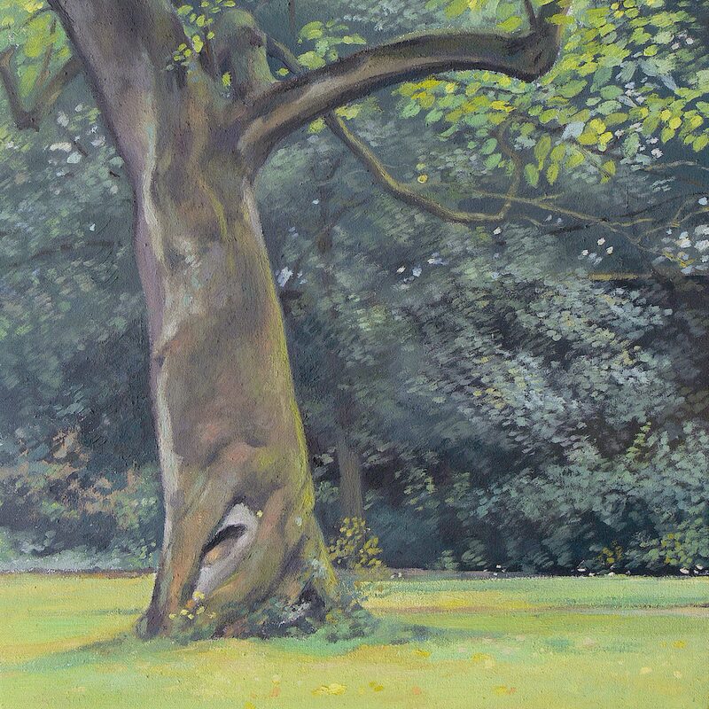 paulownia impérial près du musée-régional-rhénan, trêves - rhénanie-palatina 1999, 44 x 36 cm, huile sur cotton