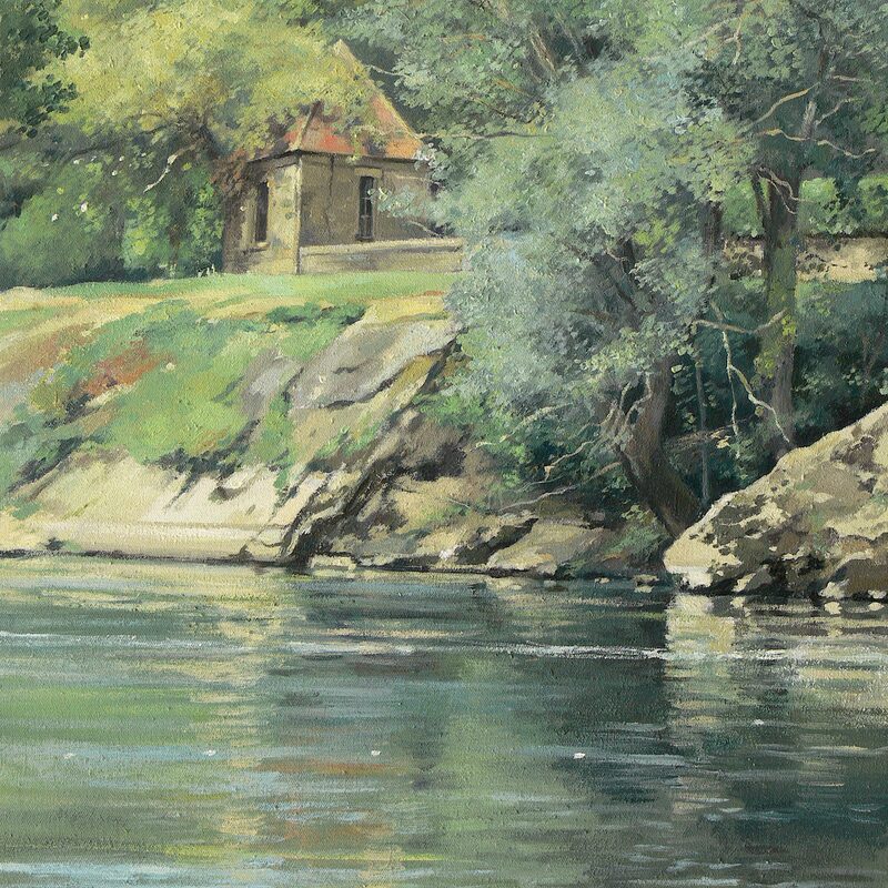 flusslandschaft bei st.-julien - dordogne 2001, 44 x 36 cm, öl auf baumwolle