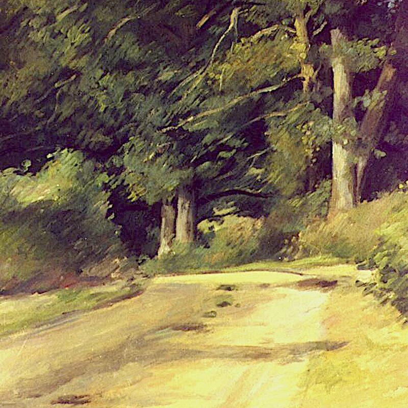 waldweg bei fontenay-le-comte - vendée 1998, 48 x 41 cm, öl auf karton
