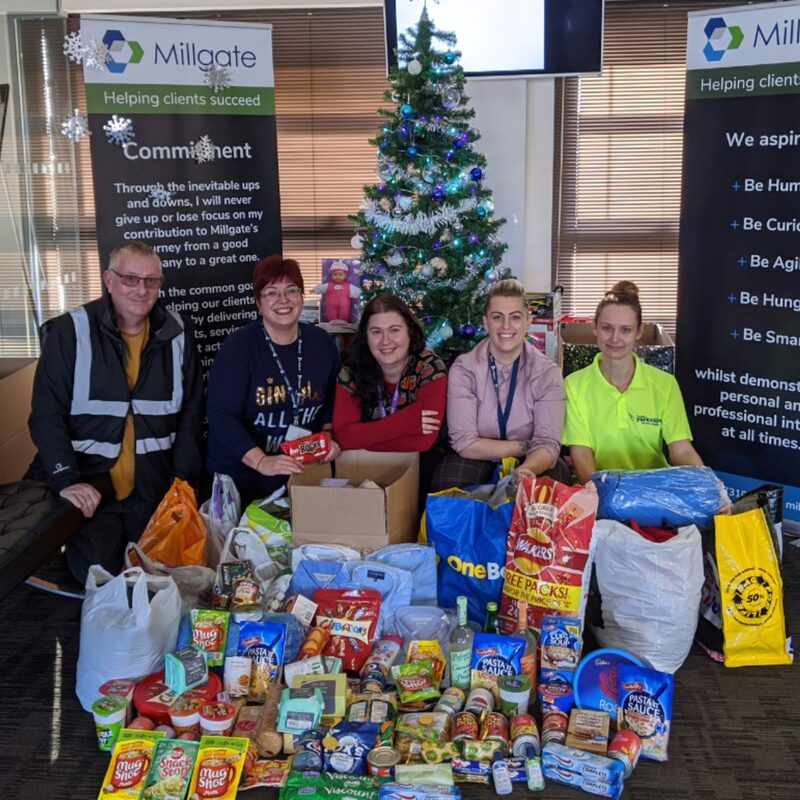 Collecting donations for local food banks.