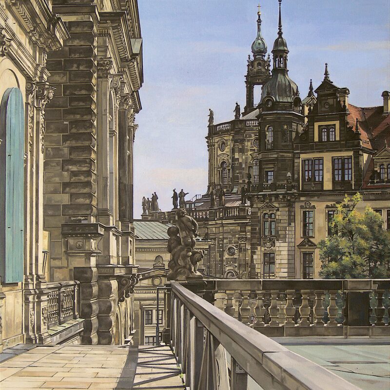 galérie-de-semper et château résidentiel, dresde - saxe 2014, 95 x 80 cm, huile sur toile 