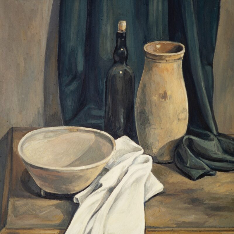 nature morte avec cruche, coupe et bouteille 1997, 89 x 80 cm, huile sur cotton