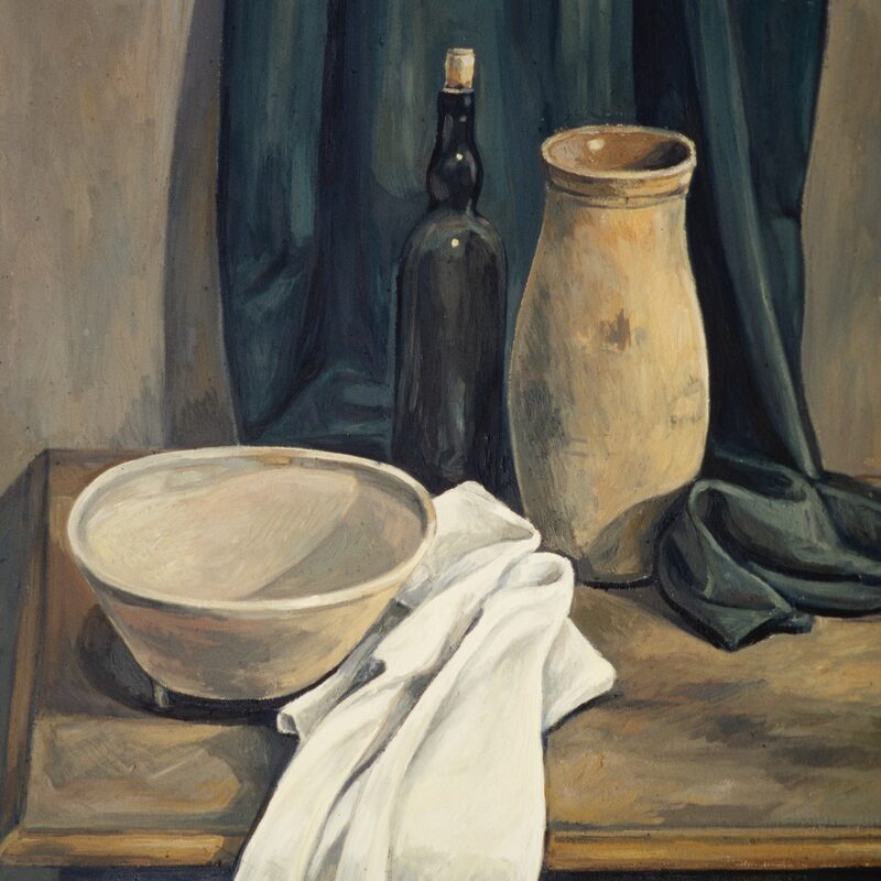 stilleben mit krug, schale und flasche 1997, 89 x 80 cm, öl auf baumwolle