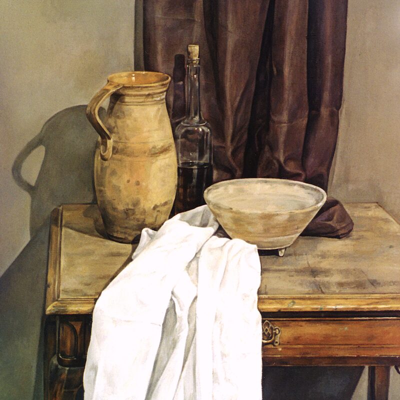stilleben mit krug, schale und flasche 2003, 89 x 80 cm, öl auf leinwand