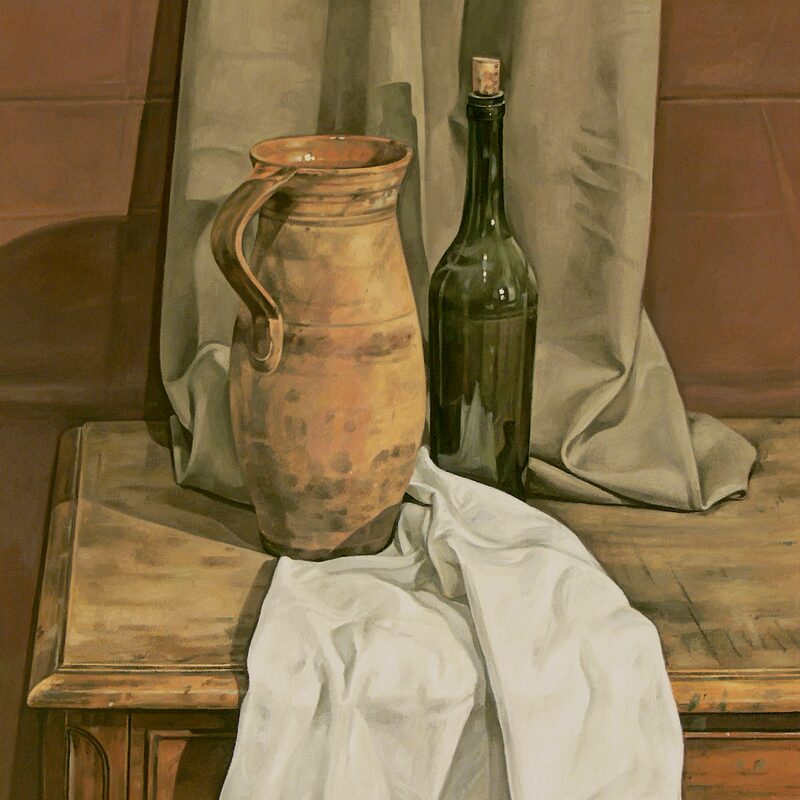 still life with pitcher, bottle and cloth 2006, 27,6" x 23,6", oil on canvas