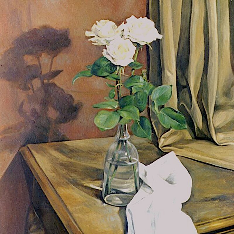 stilleben mit weissen rosen 1998, 89 x 80 cm, öl auf baumwolle