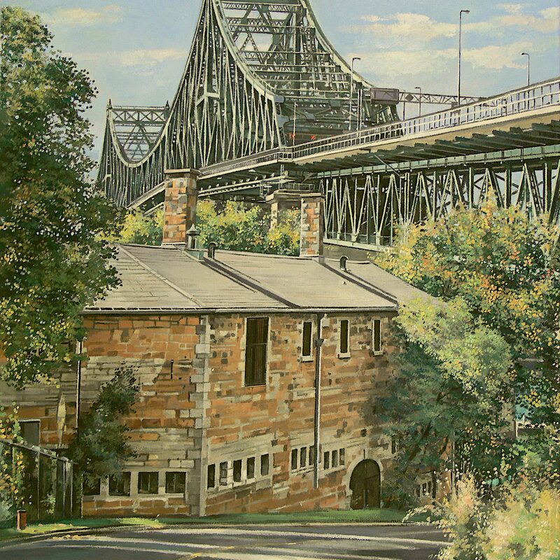 jacques-cartier bridge with saint helen island fort montreal - quebec 2007, 27,6" x 23,6", oil on canvas