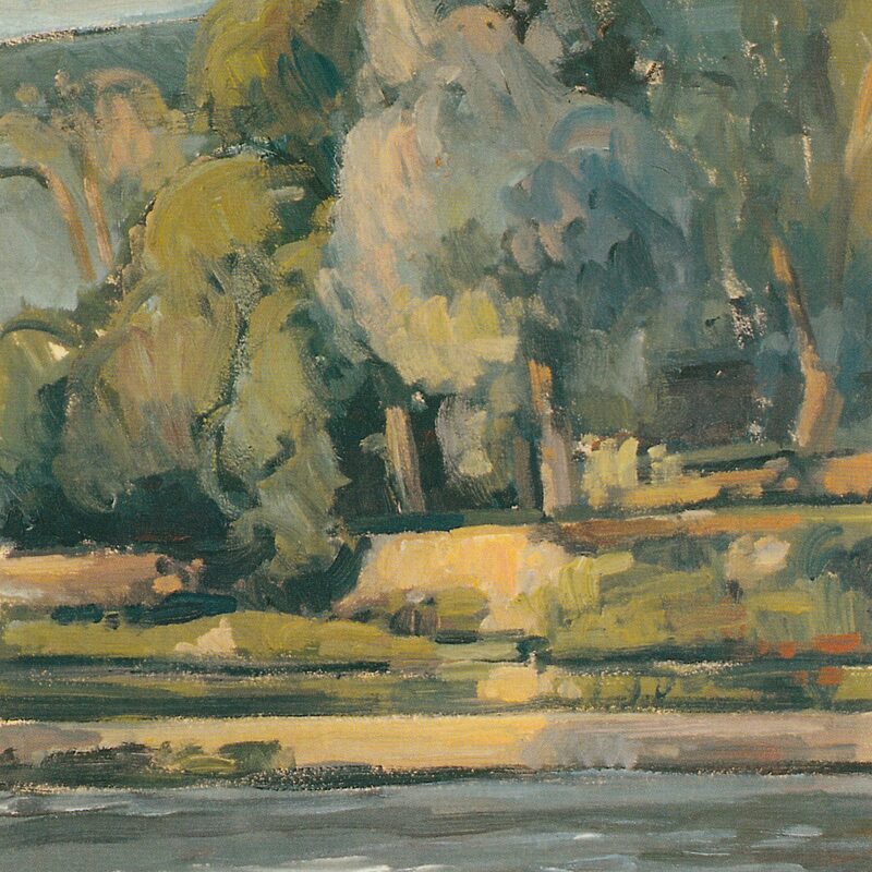 landschaft an der sauer bei langsur - rheinland-pfalz 1990, 41,6 x 36,2 cm, öl auf karton