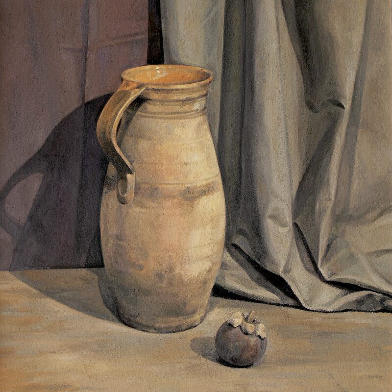 stilleben mit krug und mangostan1999, 59 x 52 cm, öl auf baumwolle