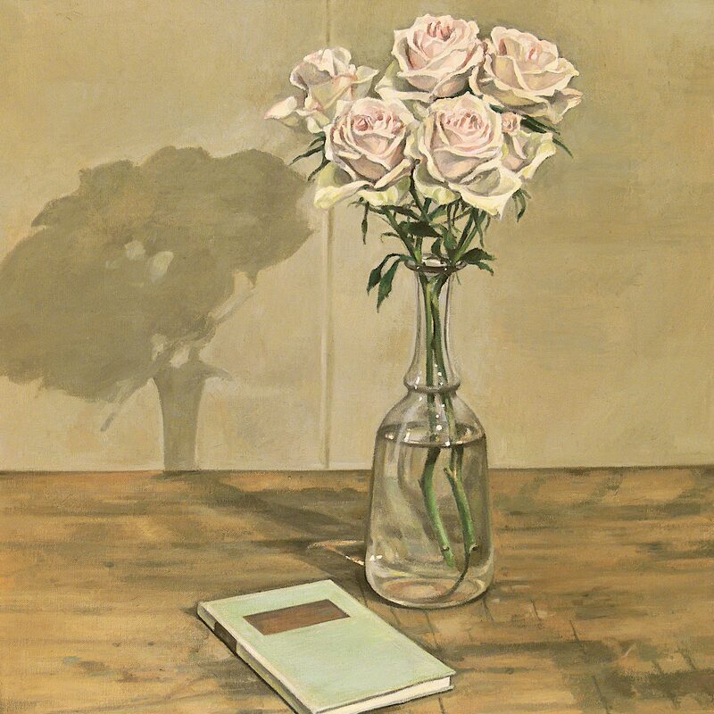stilleben mit rosen und buch 2008, 59 x 52 cm, öl auf leinwand