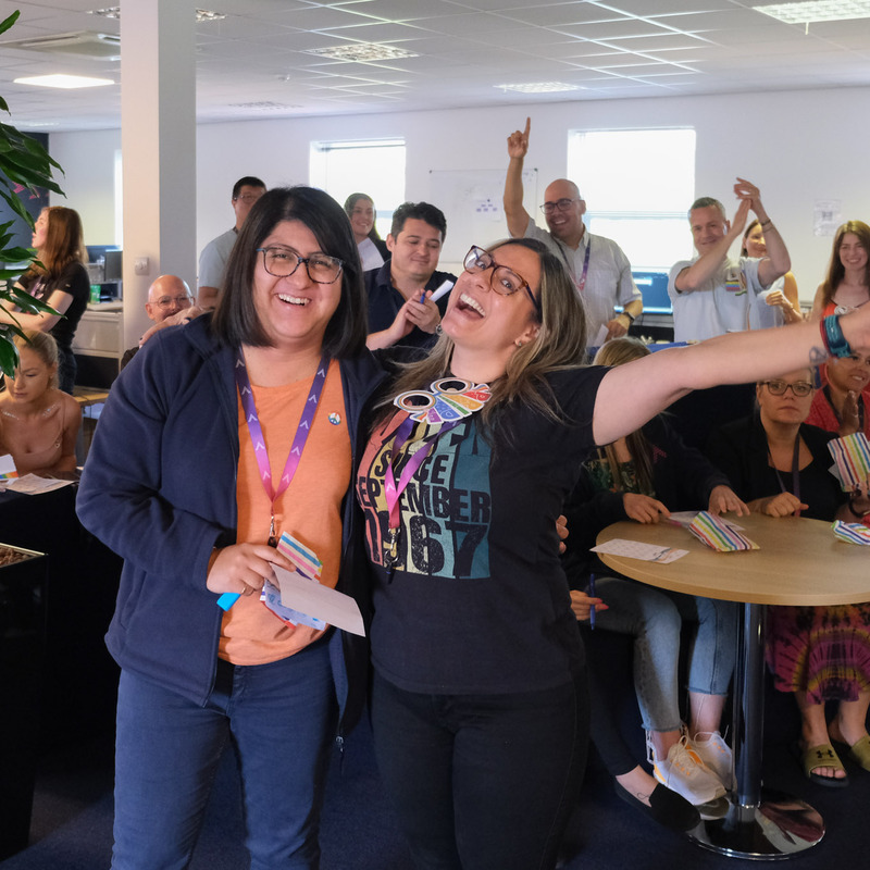 Here are Bleydy and Rita celebrating their musical bingo win, put on as part of our Pride Month celebrations 🌈
