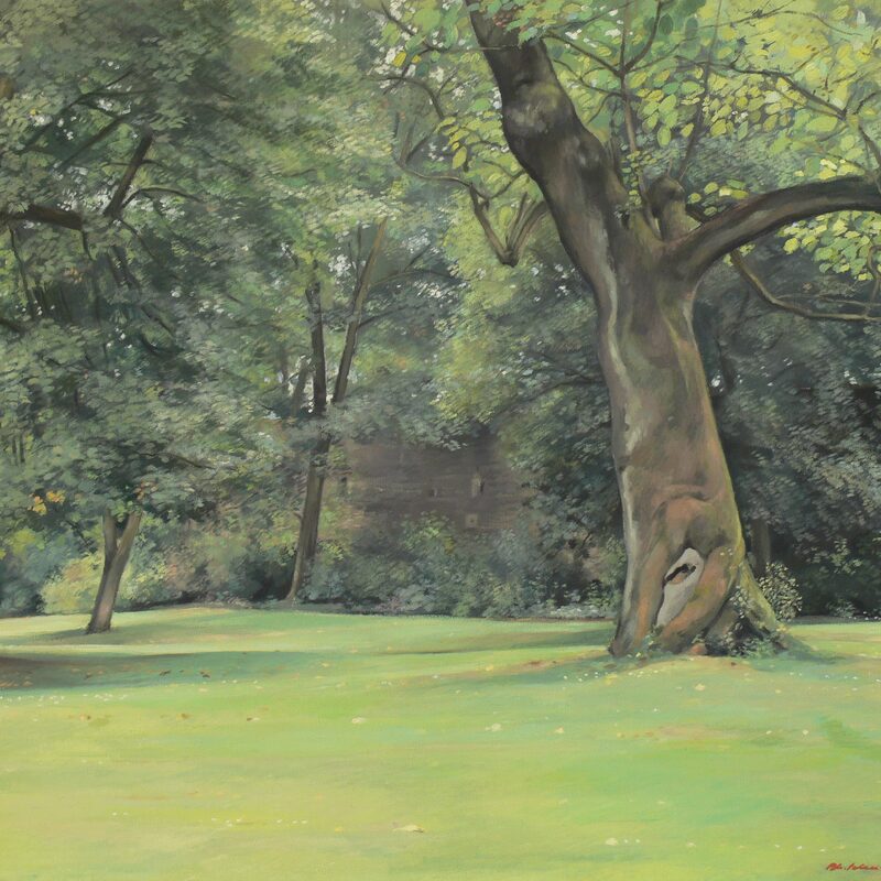 blauglockenbaum rheinisches landesmuseum, trier  - rheinland-pfalz 1999, 80 x 89 cm, öl auf baumwolle