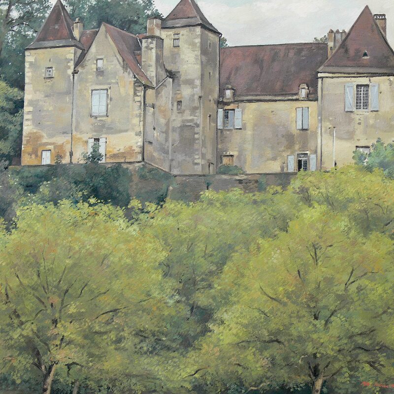 schloss de goudou bei allas-les-mines - dordogne 2001, 52 x 59 cm, öl auf baumwolle