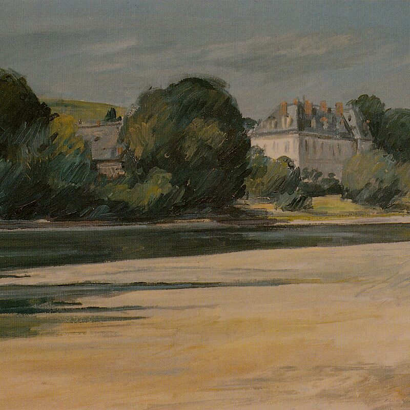 flusslandschaft bei angers - maine-et-loire 1996, 58,5 x 69 cm, öl auf karton