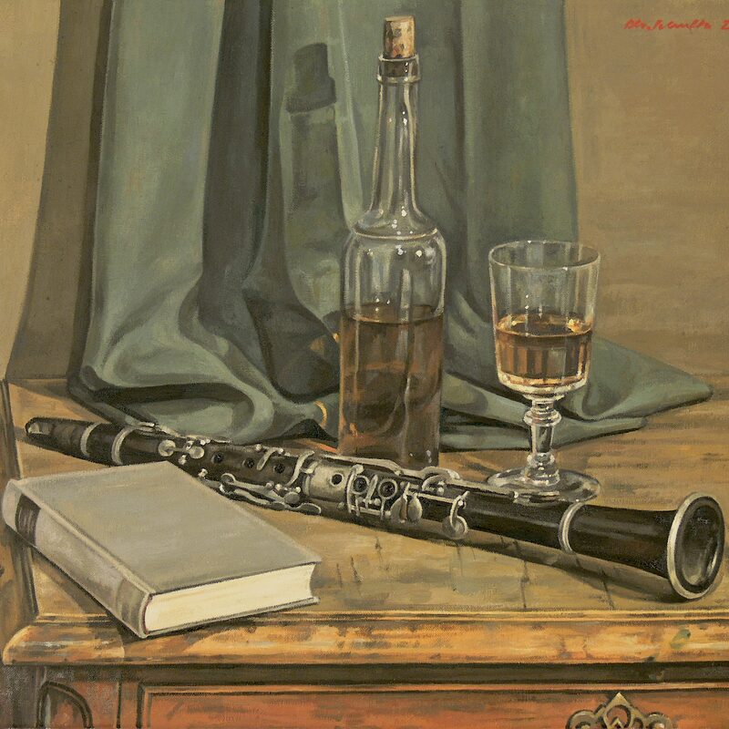 still life with clarinet, book and glass 2006, 14,2" x 17,3", oil on canvas