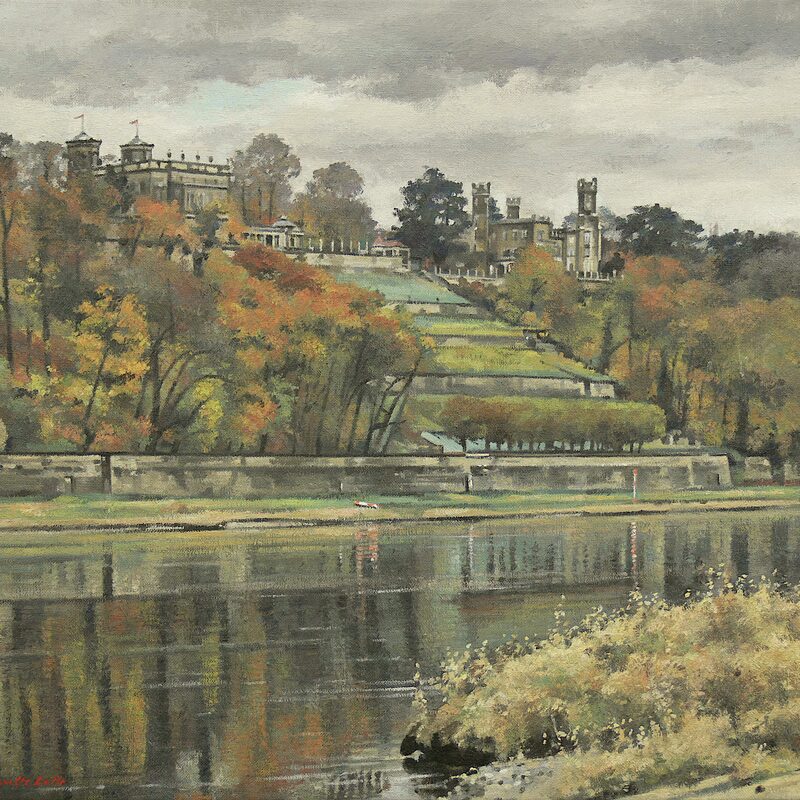 paysage fluvial de l'elbe,  dresde - saxe 2014, 36 x 44 cm, huile sur toile