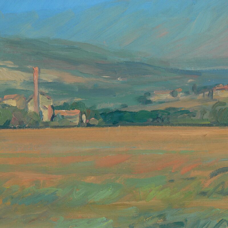 paysage près de preggio - ombrie 1991, 35,2 x 40 cm, huile sur carton