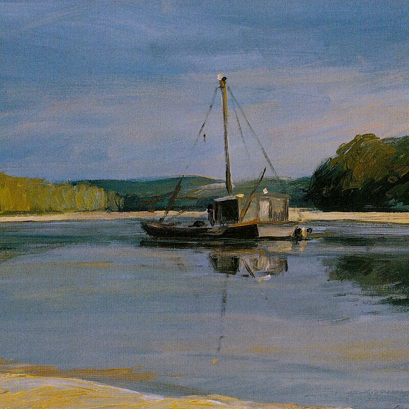  flusslandschaft bei angers - maine-et-loire 1996, 41 x 49,5 cm, öl auf karton