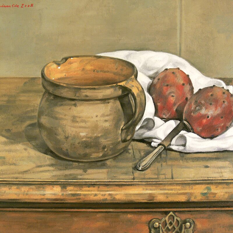 still life with pitcher and prickly pears 2008, 14,2" x 17,3", oil on canvas