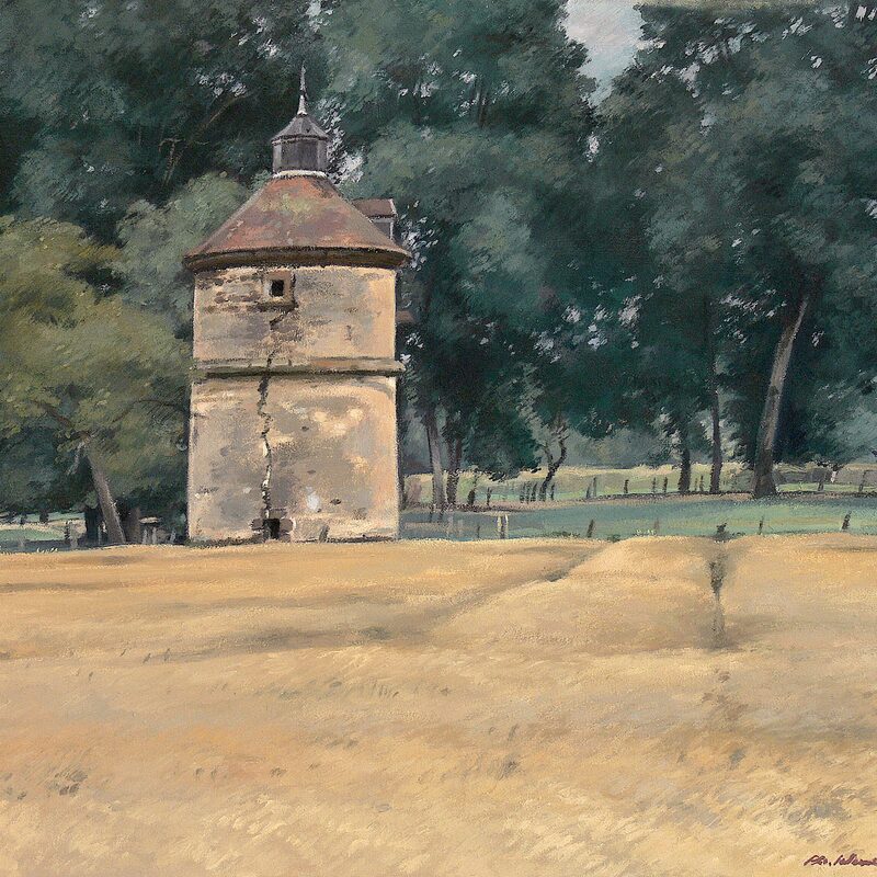 taubenturm bei bar-sur-aube - aube 2000, 43 x 52 cm, öl auf baumwolle