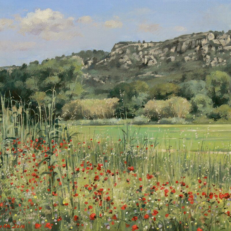 landschaft bei mérindol - vaucluse 2019, 36 x 44 cm, öl auf leinwand