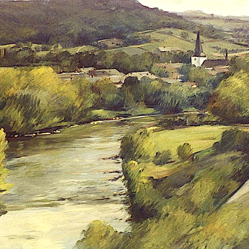 saarlandschaft bei kanzem - rheinland-pfalz 1998, 58 x 66 cm, öl auf karton
