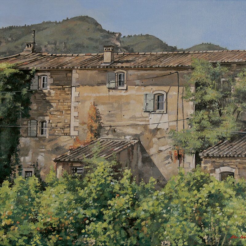 hausgruppe bei maubec - vaucluse 2016, 36 x 44 cm, öl auf leinwand