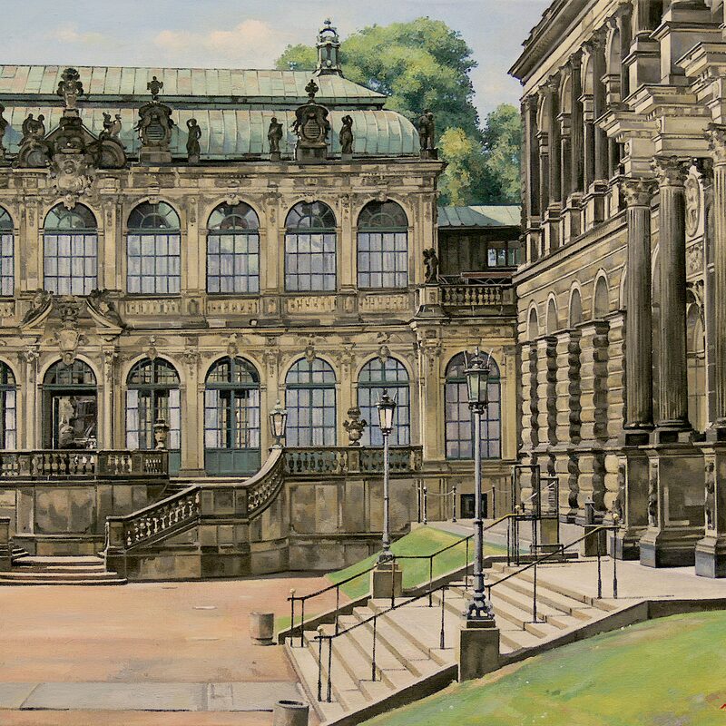 french pavilion and semper gallery zwinger palace, dresden - saxony 2013, 23,6" x 28,7", oil on canvas