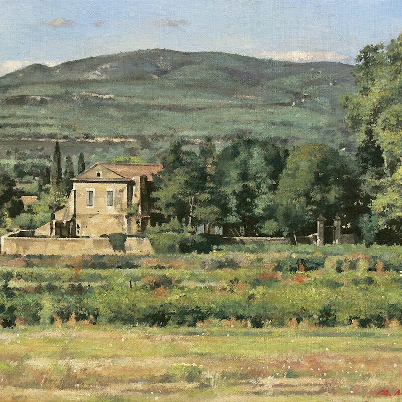 alte seidenspinnerei, maubec - vaucluse 2017, 36 x 44 cm, öl auf leinwand