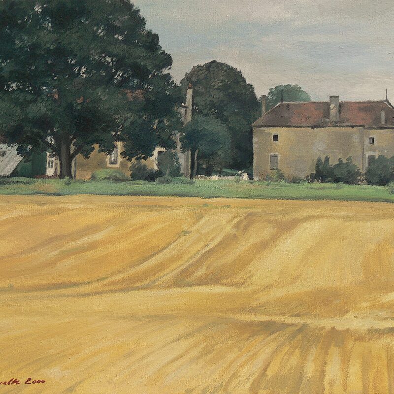 paysage près de bar-sur-aube - aube 2000, 36 x 43 cm, huile sur cotton