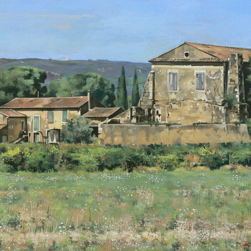 alte seidenspinnerei, maubec - vaucluse 2017, 44 x 55 cm, öl auf leinwand