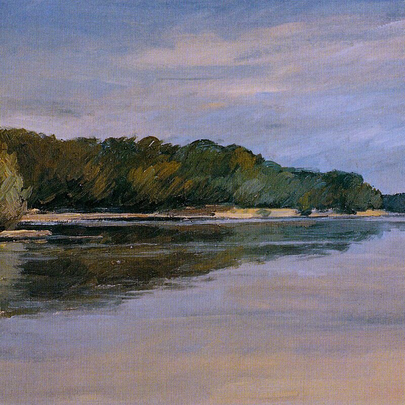flusslandschaft bei chinon - indre-et-loire 1996, 47,2 x 61,3 cm, öl auf karton