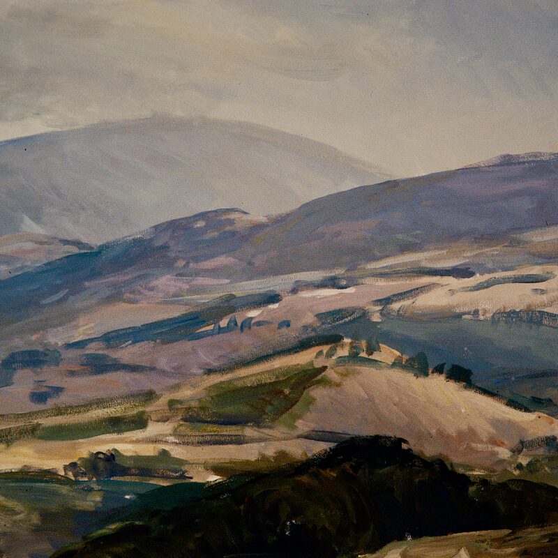 paysage près de preggio - ombrie 1988, 36 x 48 cm, gouache sur papier