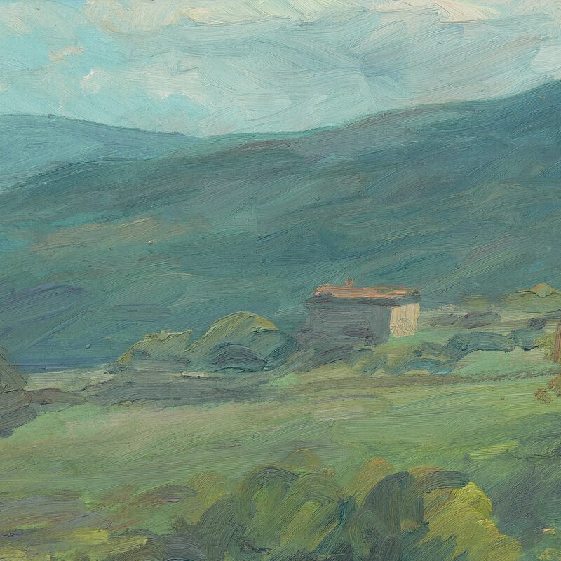 paysage près de preggio - ombrie 1991, 21 x 23 cm, huile sur carton