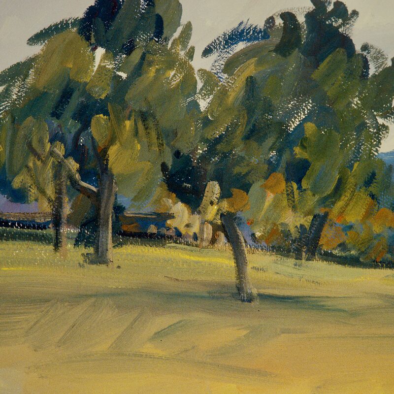 landschaft an der hammerfähre - rheinland-pfalz 1989, 24 x 36 cm, gouache auf papier