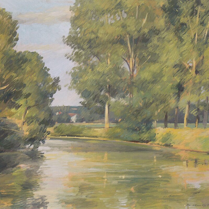 flusslandschaft bei auzay - vendée 1998, 44 x 46 cm, öl auf karton